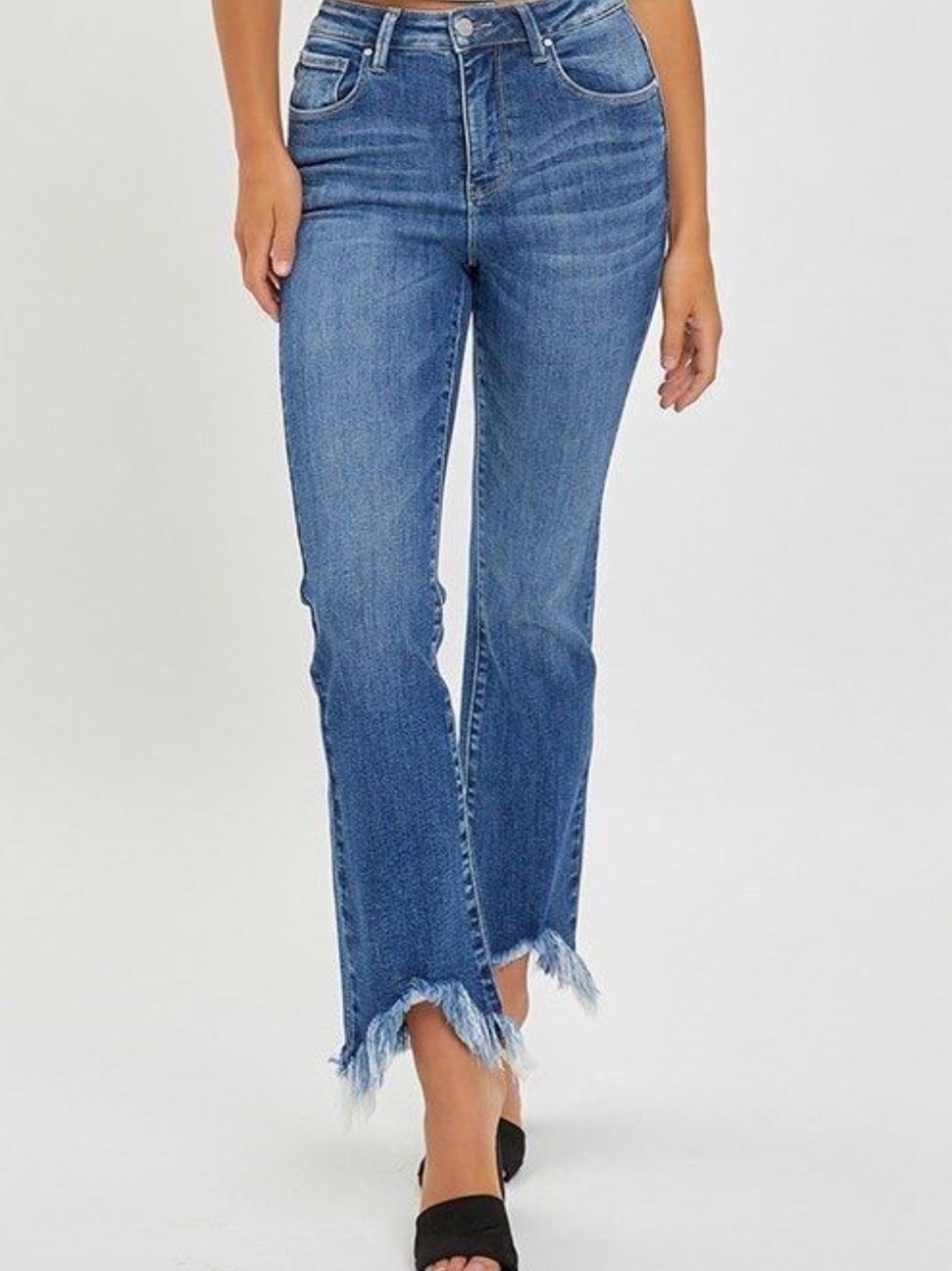 Risen High Rise Blue Frayed Hem Straight Jeans - Size 13 (31 waist)